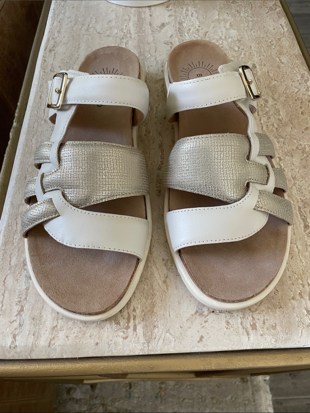 Brioso Ivory & Metallic Gold Casual Slide Sandals